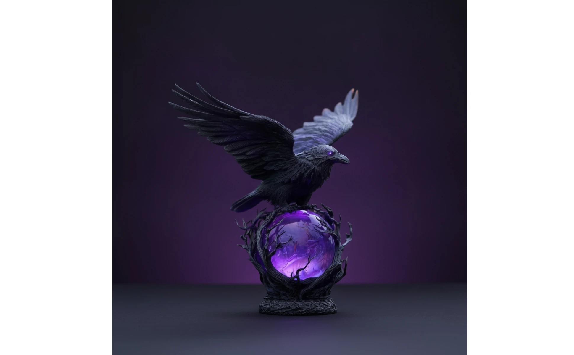 Crow Figurine with Light USB-Powered Crow Lamp Gothic Night Light LED Resin for Goths, Bedroom, Desk