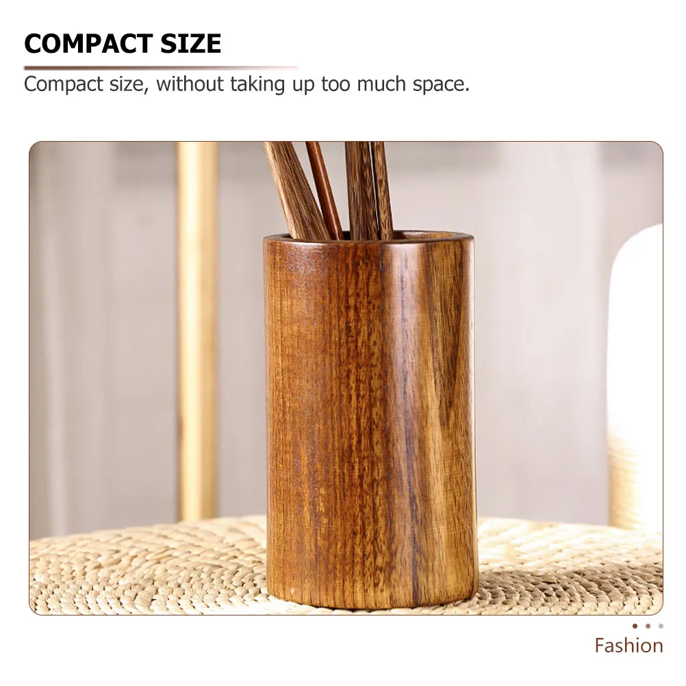 

1pc Rounded Wooden Chopstick Home Use Kitchen Storage Holder Pen Container Simple Cutlery Organizer Kitchen Countertop