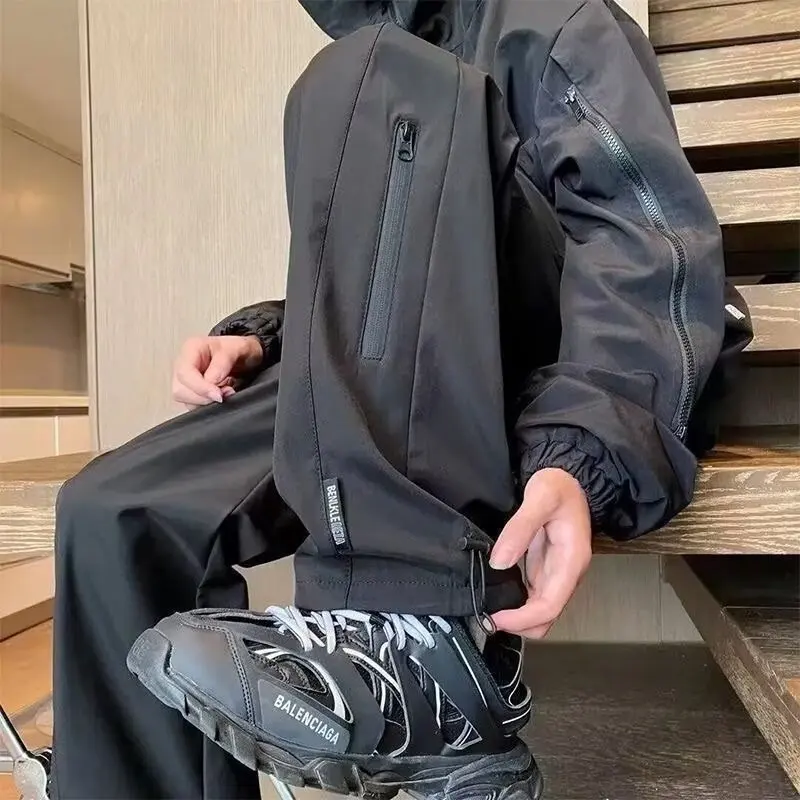 ملابس عمل أمريكية عالية الشارع للرجال للخريف ماركة عصرية فضفاضة للخريف بأرجل مستقيمة وظيفية سراويل سحب صغيرة غير رسمية
