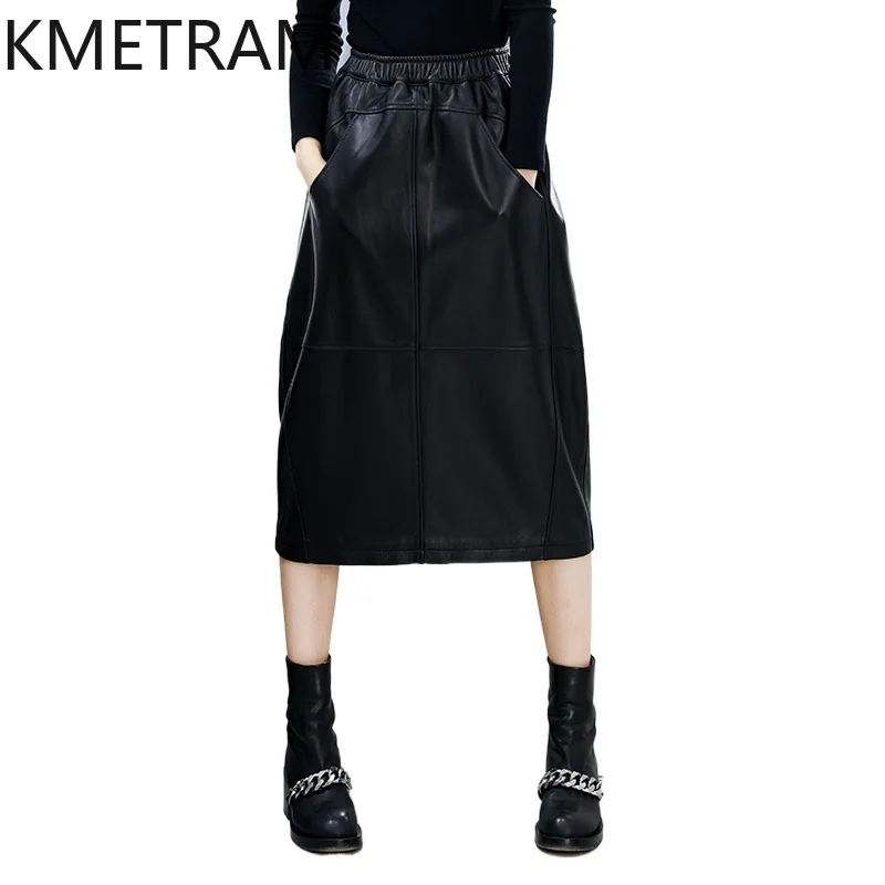 KMETRAM Real Sheepskin Genuine Leather Skirts Autumn Winter Women Clothing 2024 New Arrivals Fashion Long Skirt мини юбка белая