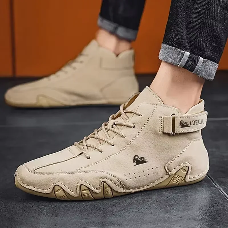 Men's Loafers Anti Slip Fashionable Versatile Business Flat Top High Top Shoes Breathable Comfortable Soft Soled Formal Shoes