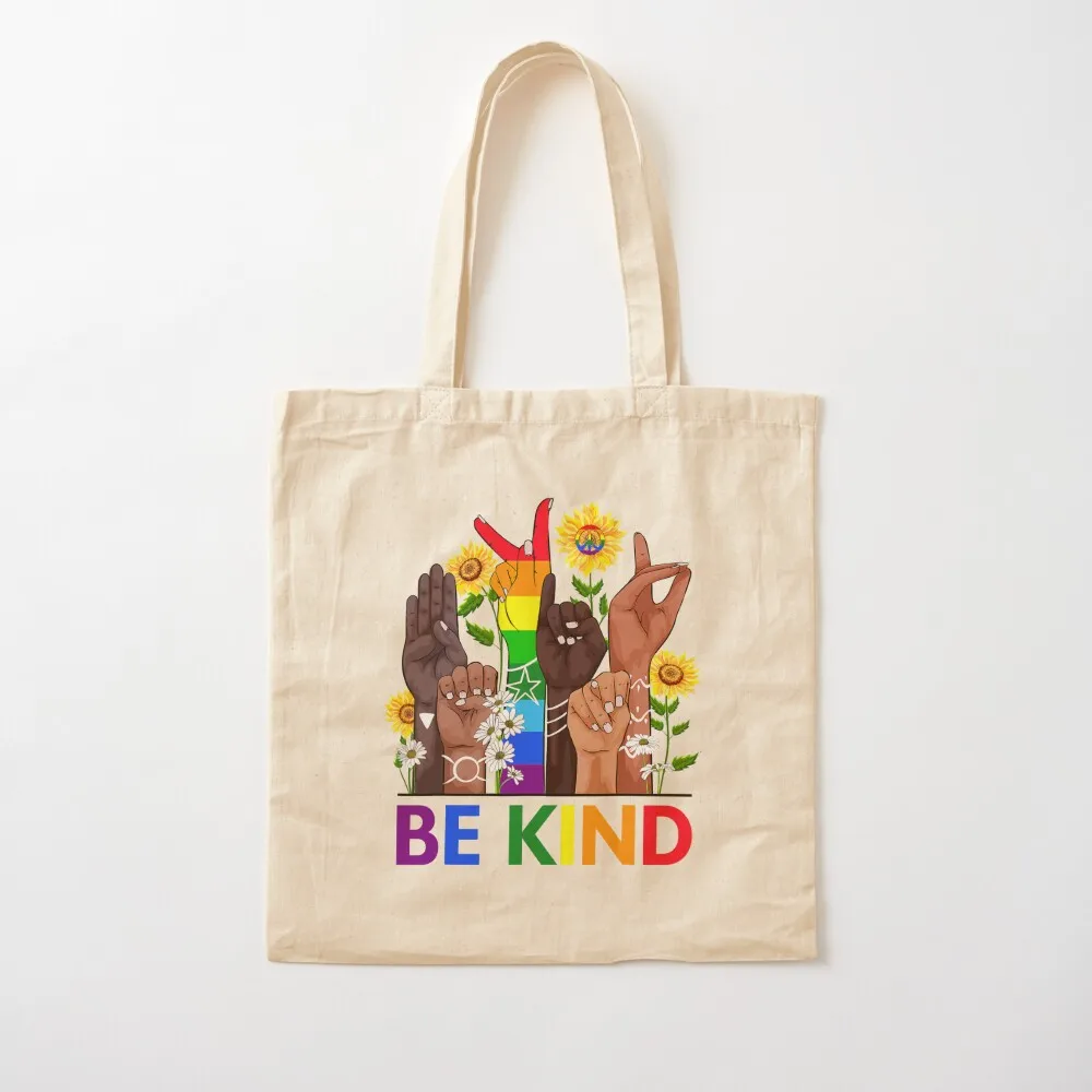 Be Kind Sign Language Hand Talking LGBTQ+ Gay Les Pride ASL Tote Bag Eco bag reusable grocery bags