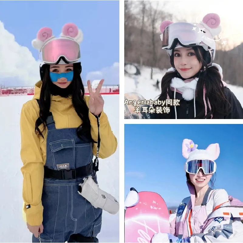 

Cute Ram'S Horn Ear Helmet Ornament Ski Decoration Personalized Motorcycle Headwear Accessory Warm Winter Outfit.