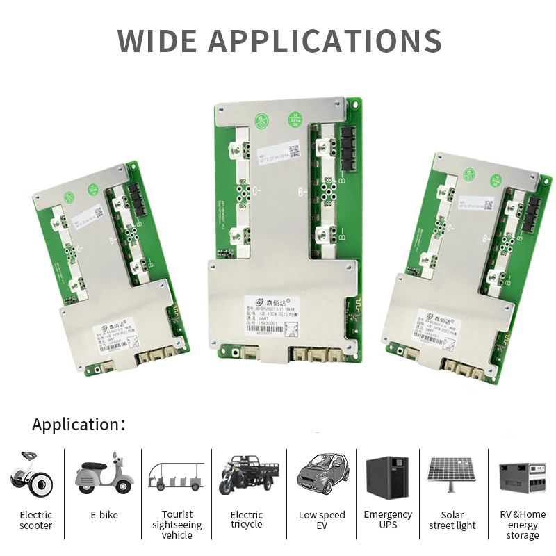 JBD ذكي BMS LiFePo4 4S بطارية حماية التوازن ، طاقة بدء تشغيل السيارة ، UART المدمج في وظيفة BT ، NMC LFP ، 12 فولت ، 100A ، 150A ، 200A