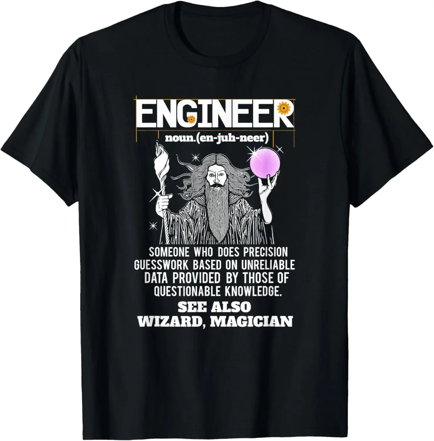 

Engineer Wizard Funny Definition Graphic Tee Men's Soft Cotton Casual Short Sleeve T-Shirt
