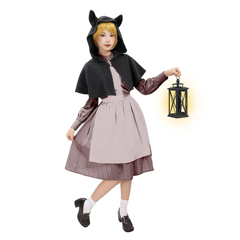 

DAZCOS Women Medieval Cowl Hood with Cat Ear Vintage Hat Cloak Cosplay Cloak Cute Cat Hoodie for Halloween Party