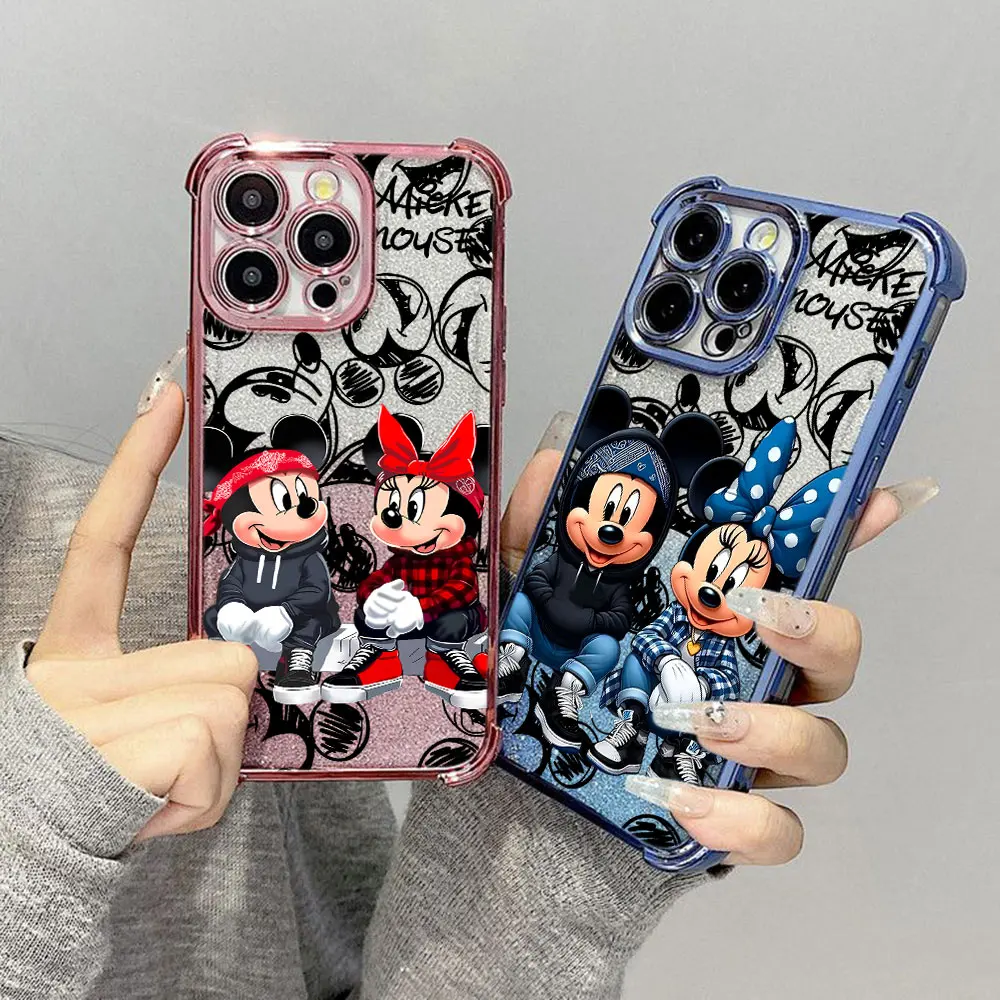 Fashion Disney Minnie Mickey Phone Case For Vivo Y77 Y38 Y36 Y50 Y28 Y27 Y17 Y16 Y15 V27 V25 V23 S15 5G Shockproof Glitter Cover