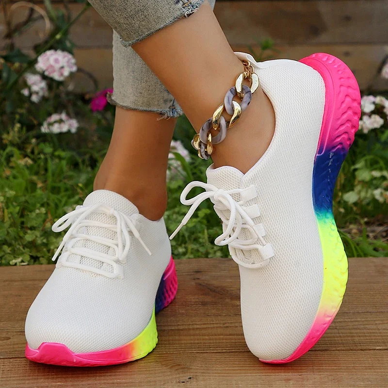 Women's sneakers with rainbow soles, sneakers with mesh breathable, non-slip, rope, No. 43 designer sneakers for women