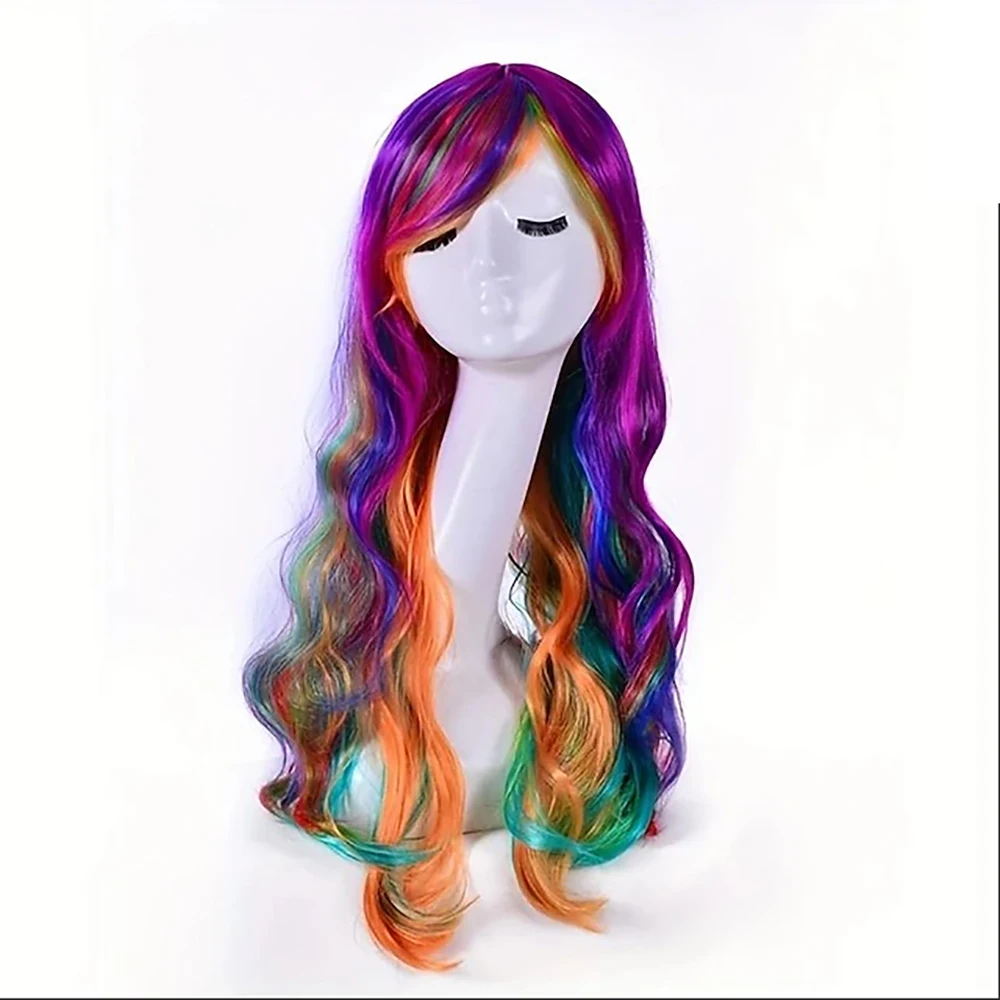 HAIRJOY Synthetic Hair Wig Rainbow Dash Cosplay Wig  Long  Curly  Festival Wig Mardi Gras Parade Cosplay Costume Hair for Women