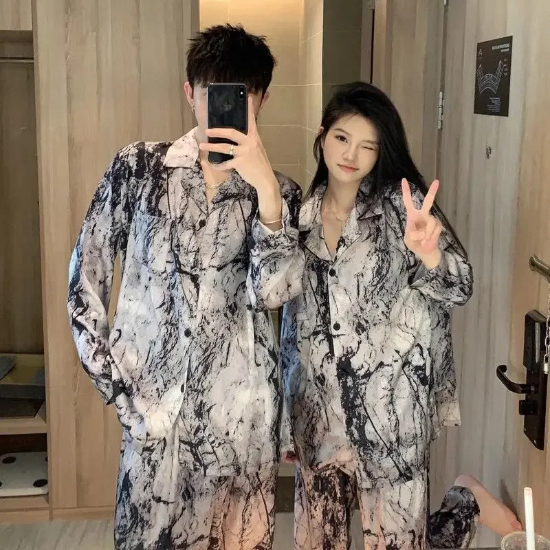 Two Sets Buy One Get One Free Couple Pajama Sleepwear Long Sleeve Cardigan Pants Pajama Sets Men Women Underwear Loungewear