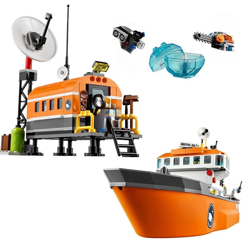 City Series Arctic lcebreaker Boat Building Blocks Snowmobile Motorcycle Airplane Ship Bricks Toys For Boys Birthday Gifts