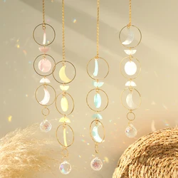 Attrape-soleil en cristal de phase de lune, attrape-lumière, prisme de fenêtre, fabricant d'arc-en-ciel, décor de soleil et de lune, pendentif de voiture, cadeau