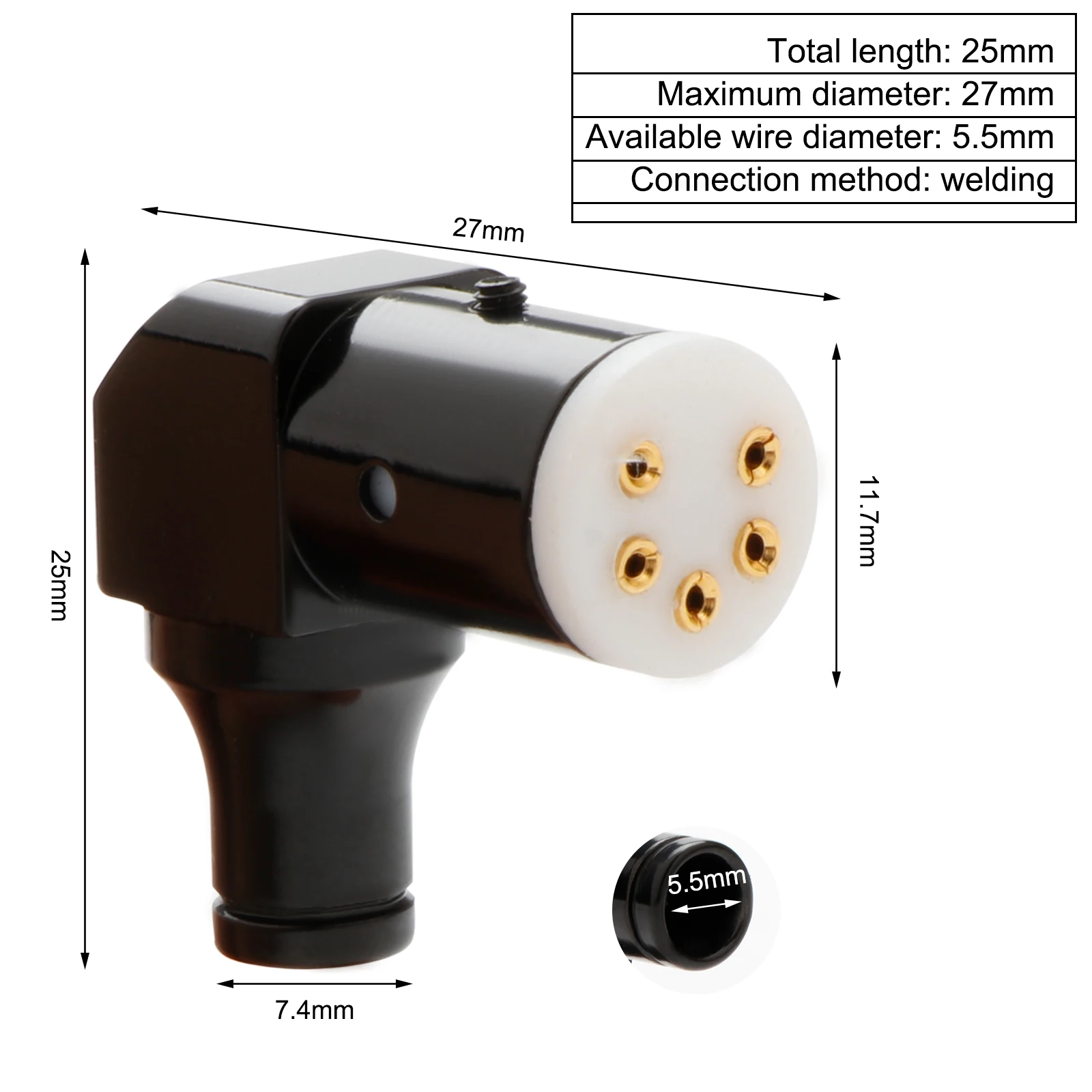 1 Stück HiFi Vinyl LP Phono 5-Pin DIN-Stecker 90-Grad-Buchse Weiblich DIN für AMP Audio Tonarmkabel Signalkabel – Detail 3