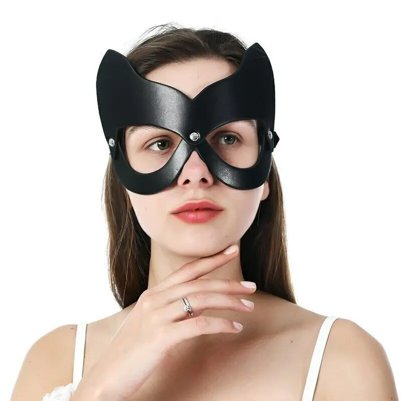 Erotic Accessories Sexy Leather Women Mask Cosplay Bdsm Fetish Female Halloween Masquerade Ball Fancy Cat Ears Masks Sex Toys