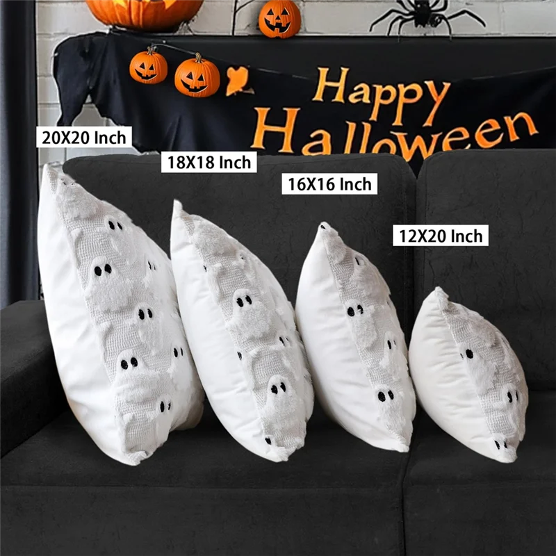 AS60-Halloween Decorative Pillow Covers 18X18 Set Of 3, Ghost Throw Cushion Cases For Fall Autumn Holiday Home Decorations
