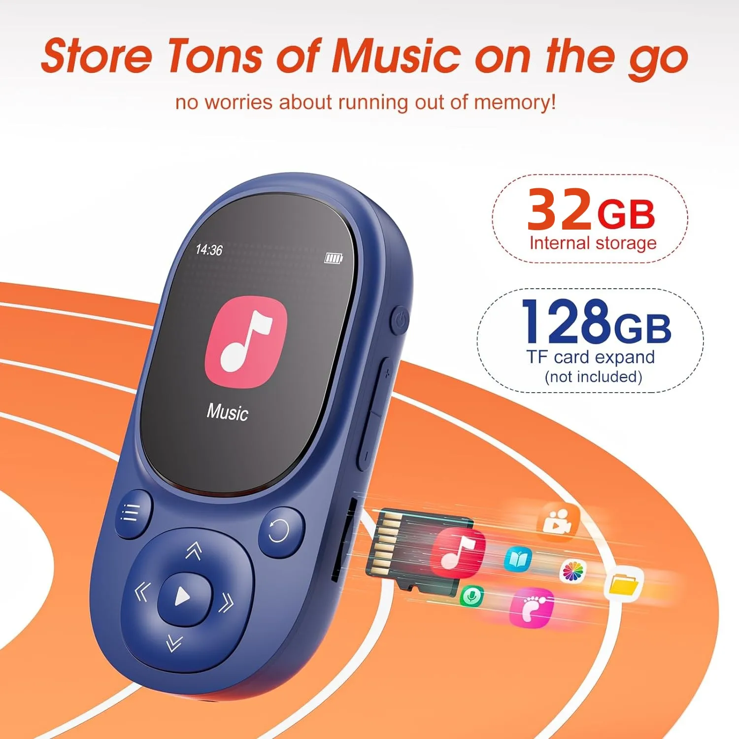 32GB Clip MP3 Player Bluetooth 5.3, MECHEN Children\'s Music Player with Pedometer Support up to 128GB