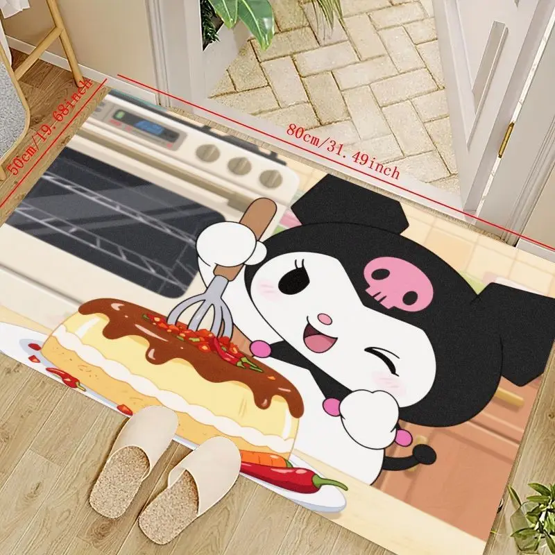 

1 шт. милый кухонный напольный коврик Kuromi Sanrio с героями мультфильмов, нескользящий коврик Kuromi для выпечки десерта с принтом венчика, мягкий впитывающий Washa
