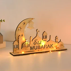 EID Mubarak Wooden LED Light Table Ornament Ramadan Kareem Letter Pendants Wood Craft Islamic Muslim Decor Eid Al-Fitr Supplies