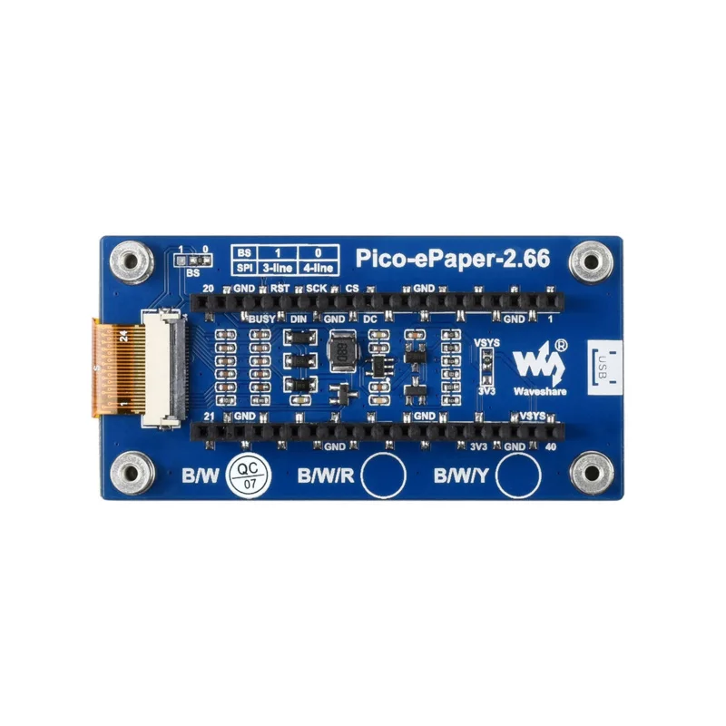 Pantalla de papel electrónico SPI Epaper, pantalla de tinta electrónica, módulo Breakout Shield HAT para placa RPI Raspberry Pi Pico WH RP2040, 2,66 pulgadas, 296X152