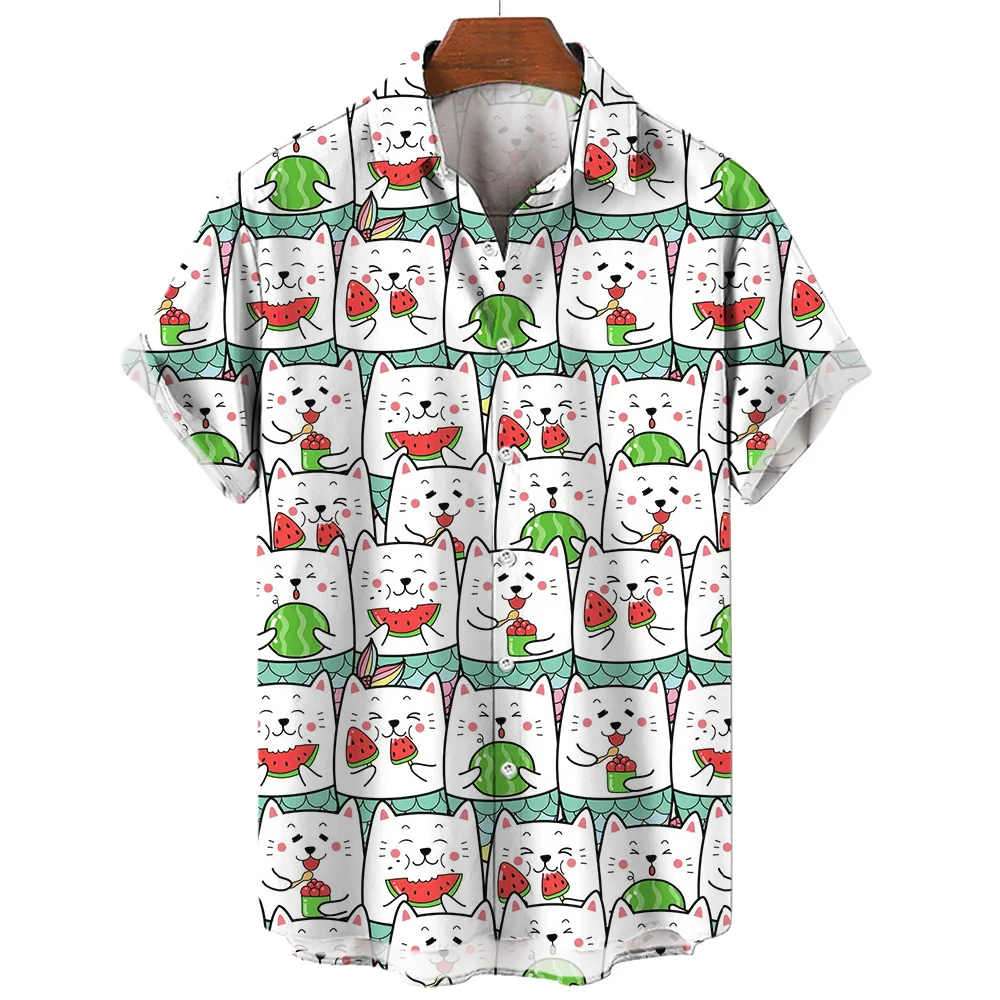 

Cartoon Cat Boy Shirts Short Sleeve Korean Kids Clothes Summer Boy Child Shirt Boy Clothes Lapel Button Tops Outdoor Boys' Shirt