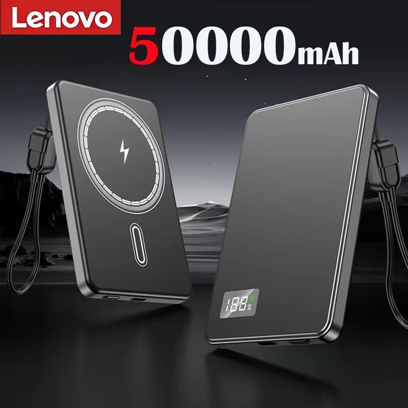 Lenovo 500000mAh Magnetische Draadloze Powerbank Ultradun Draagbaar CCC Gecertificeerd Supersnel Opladen LED Display Pack voor MagSafe