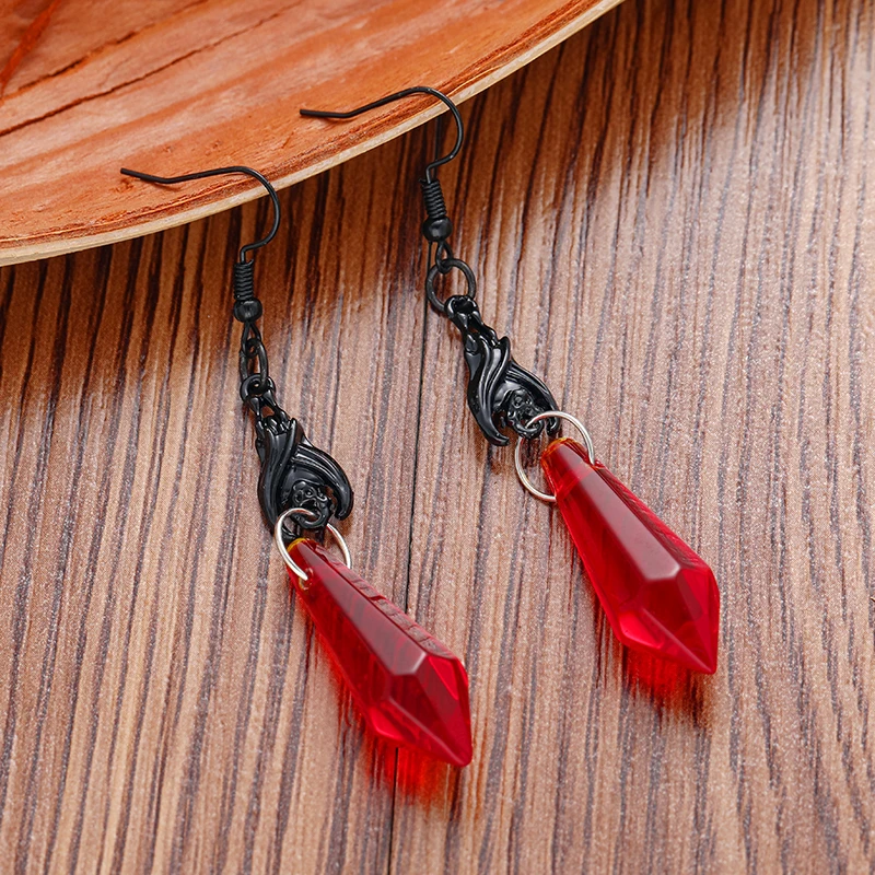 Vintage Black Bat Earrings Red Crystal Teardrop Gothic Alternative Jewelry Gothic Gift for Women New Bat Earring Lover Halloween