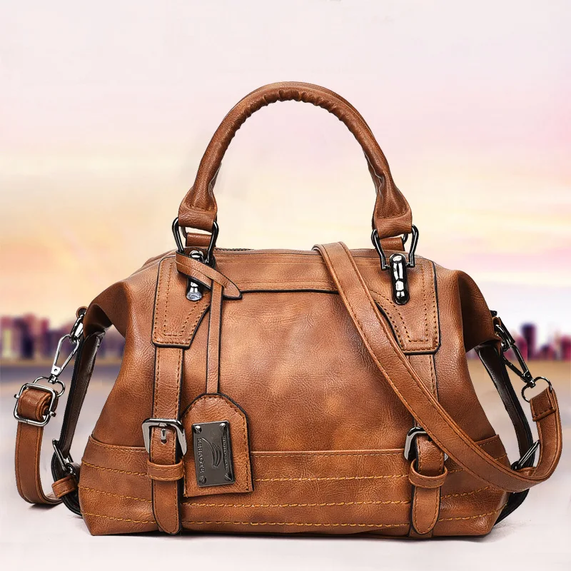 

Retro Ladies Handbag Large Capaci Faionable Boston Bag Crossbody oulder Bag Women's Bag Soft Leather Daily Use Handbag
