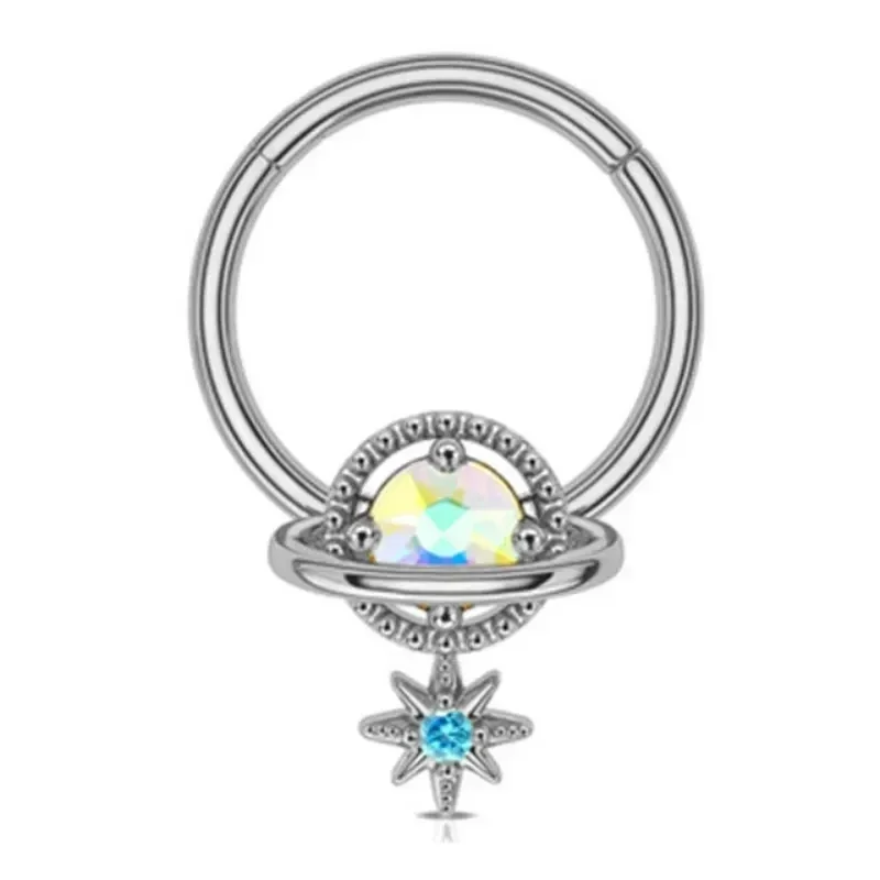 1PCS Moon Planet Septum Hoop Clicker Dangle Nose Ring Star Helix Hoop Earring Cartilage Jewelry Nose Ring Hoop Septum Piercing