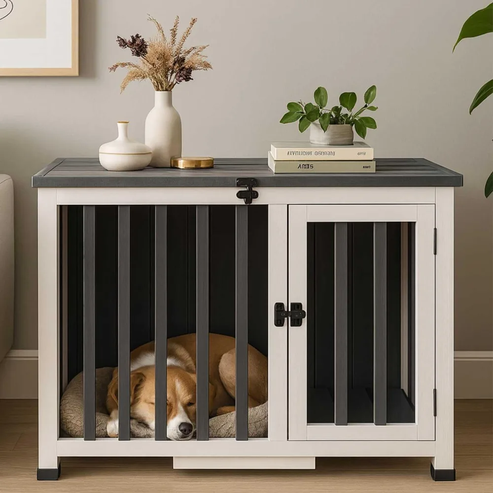 

Dog Crate Furniture for Small Medium Dogs, Wooden Indoor Furniture End Table Dog Cage with Removable Tray and Lockable Latch