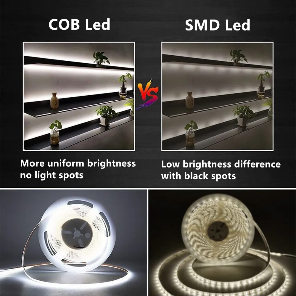 COB LED Strip Light 12V 24V 384Led/m 3mm Ultra Super Thin 0.5m - 5m Flexible 12 24 V Volt LED Strip Tape For Room Decor Lamp