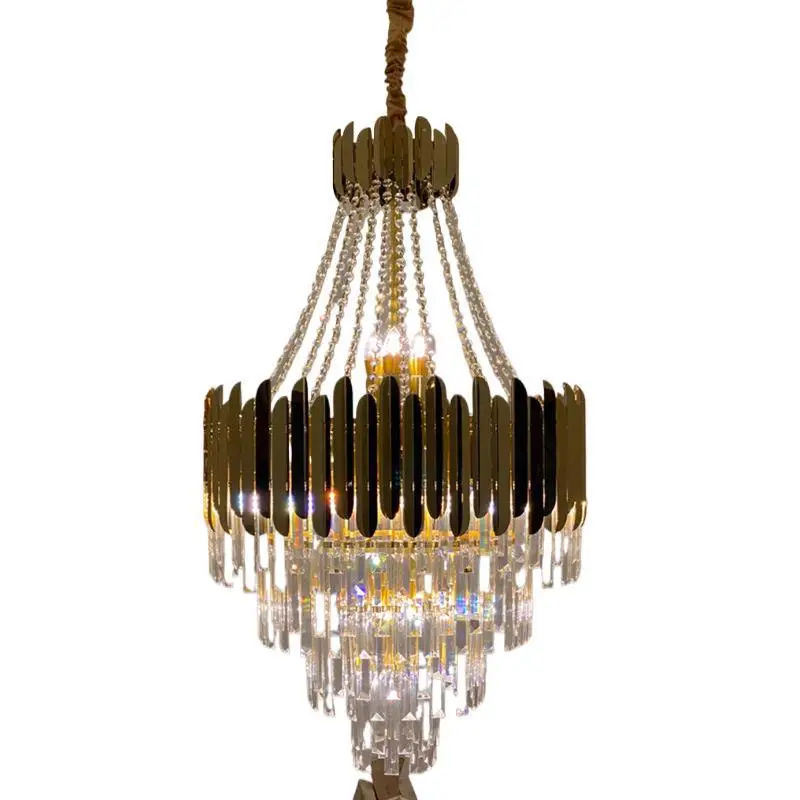 

Duplex floor chandelier, simple home, light luxury, crystal rotating staircase light