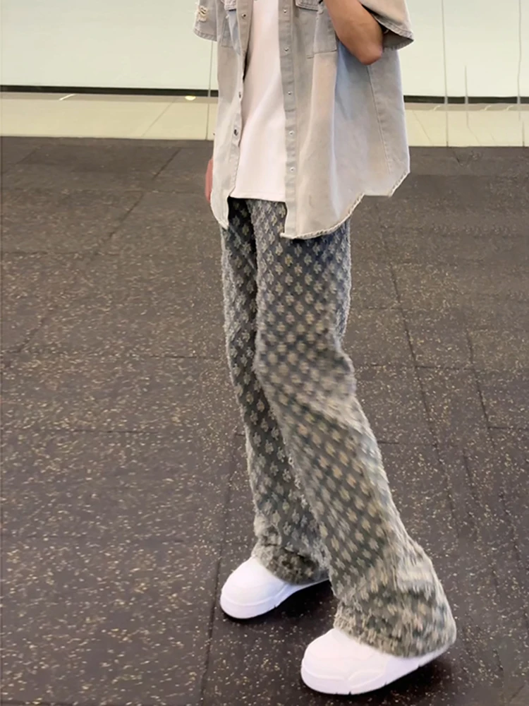 

Мужские летние джинсы с ретро-американской цветочной вышивкой, тонкие, удлиненные, прямого кроя, с эффектом стройности, расклешенные брюки