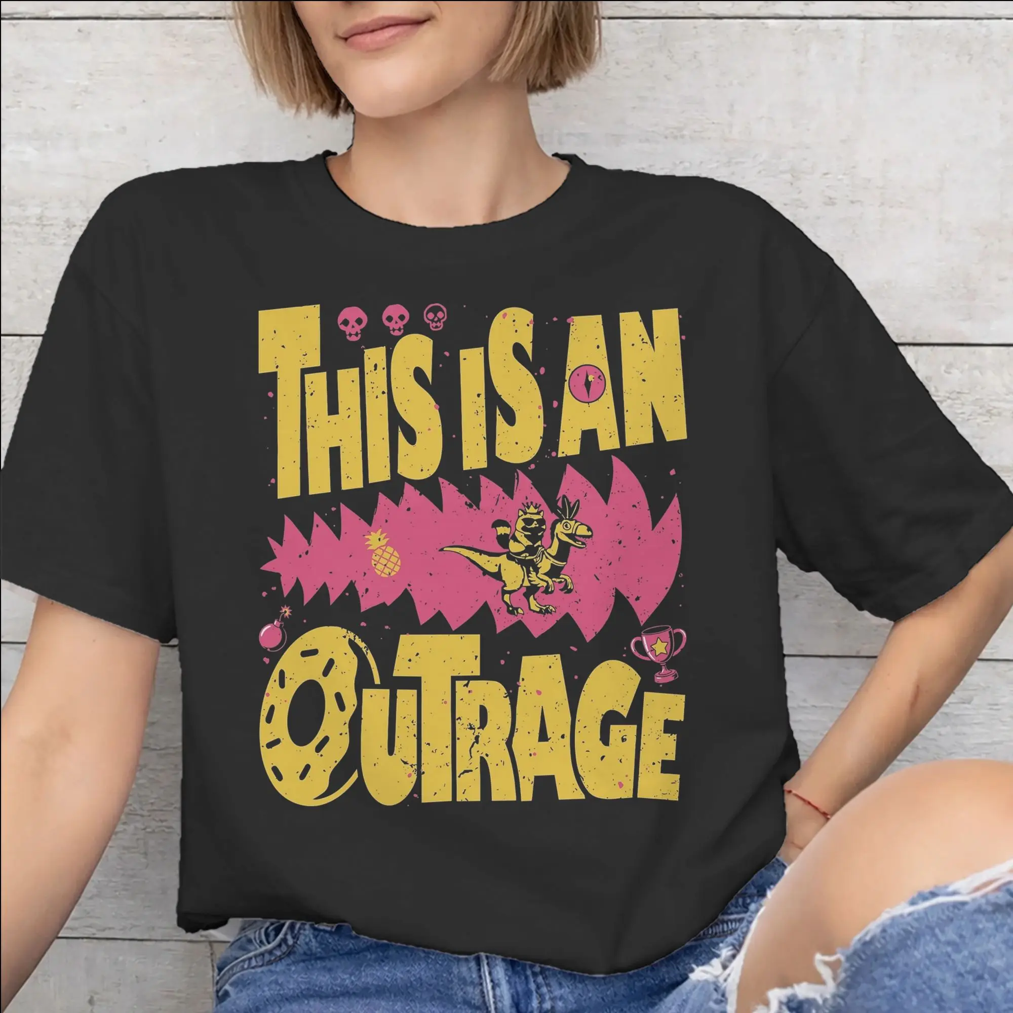 Men Women This Is An Outrage Princess Donut Cat  T Shirt Pure Cotton Graphic Printed Tee Shirts  Clothing Outfits