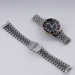 Rolamy  22mm Solid CurvedEnd Stainless Steel Silver Jubilee WatchBand Strap Luxury Bracelets For Casio MDV-106 MDV-106B MDV106G