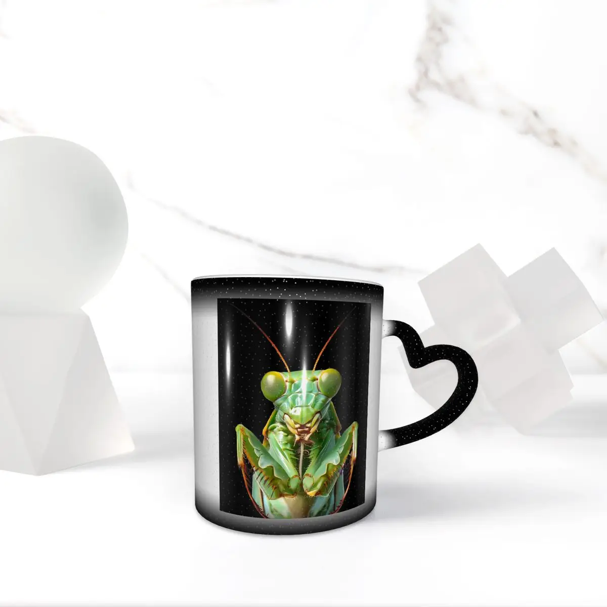 Green Praying Mantis, Eerie Insect Art Mug Funny Ceramic Coffee Cups Tea Mugs Milk Cup Drinkware Gifts for Friends