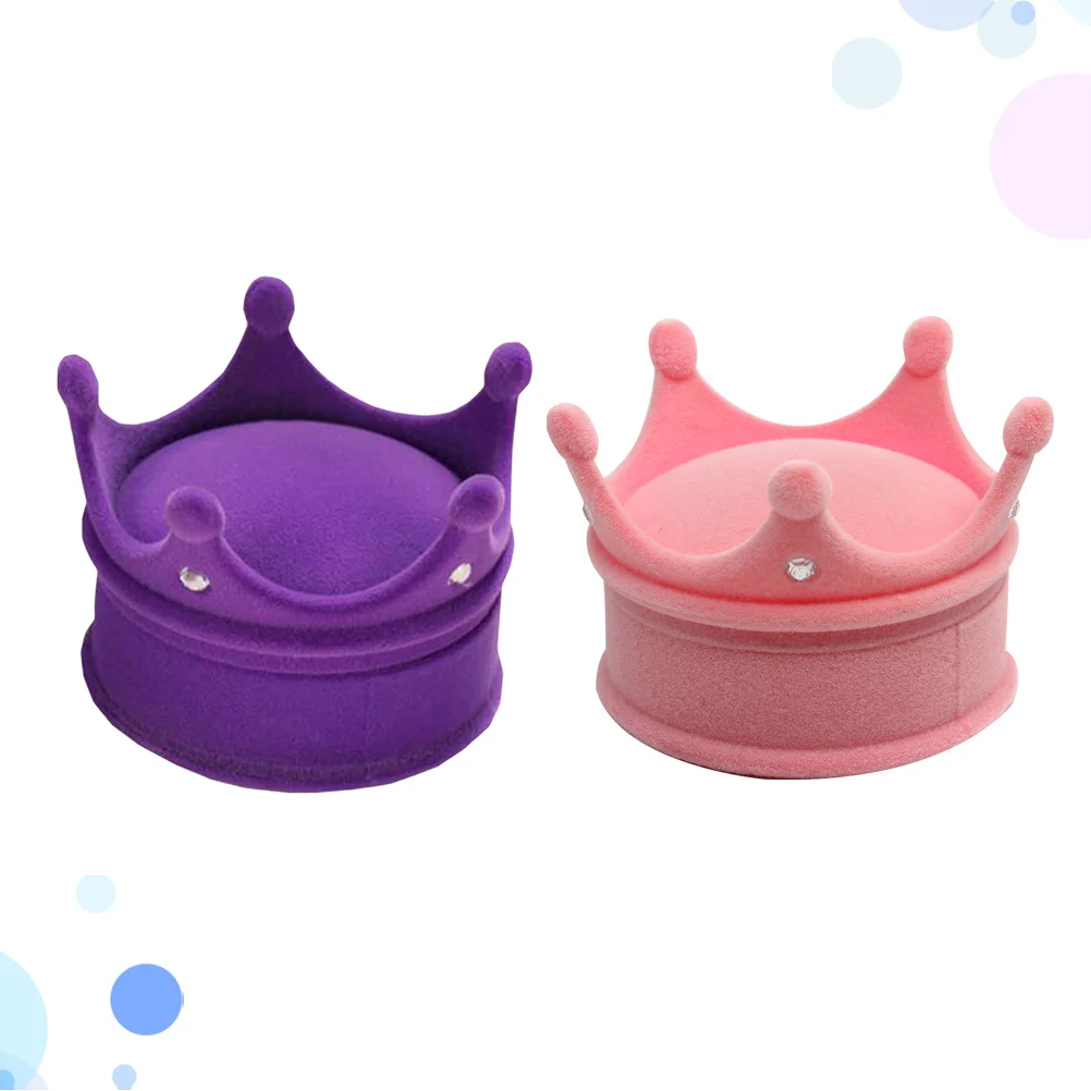 2 قطعة صندوق مجوهرات على شكل تاج حافظة حلق مدمجة خفيفة الوزن أنيقة لتخزين هدايا الزفاف أزرق وردي