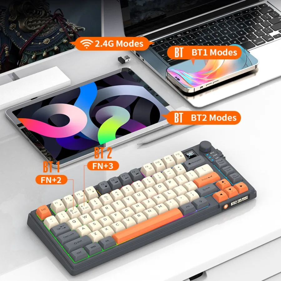 XUNFOXK92 Wired Film Keyboard - Tri-color 75% Specification RGB Backlight - 82 Keys - Suitable for Computer Gamers - Laptops