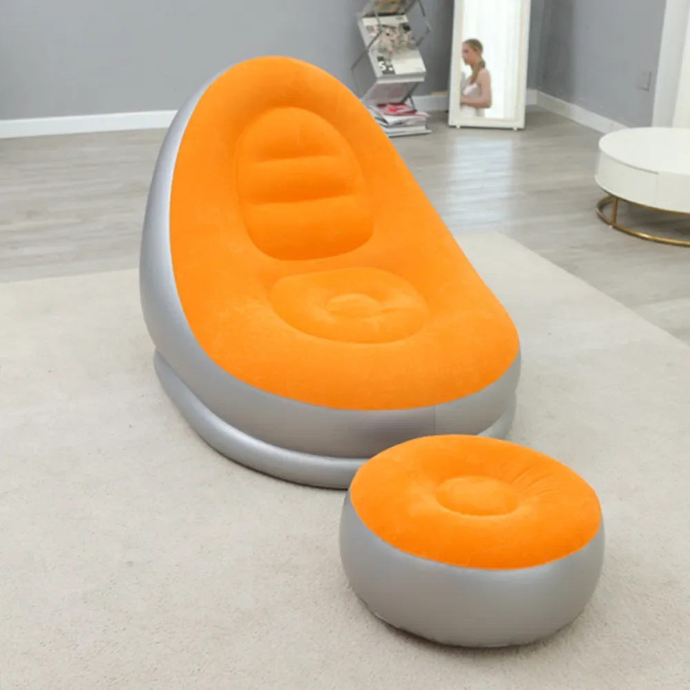 Sofá inflável de pelúcia para pessoas preguiçosas, cama dobrável ao ar livre, cadeira deitada conveniente com banco de pés, novo, quente
