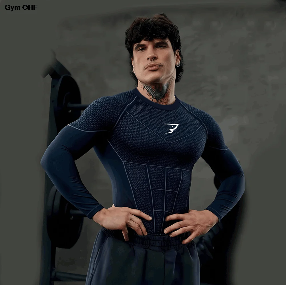 New Men's Quick-Dry Top Breathable Elastic Fitness T-shirt Short Sleeve Summer Print Compression Shirt Men Gym Running T-shirt image 2