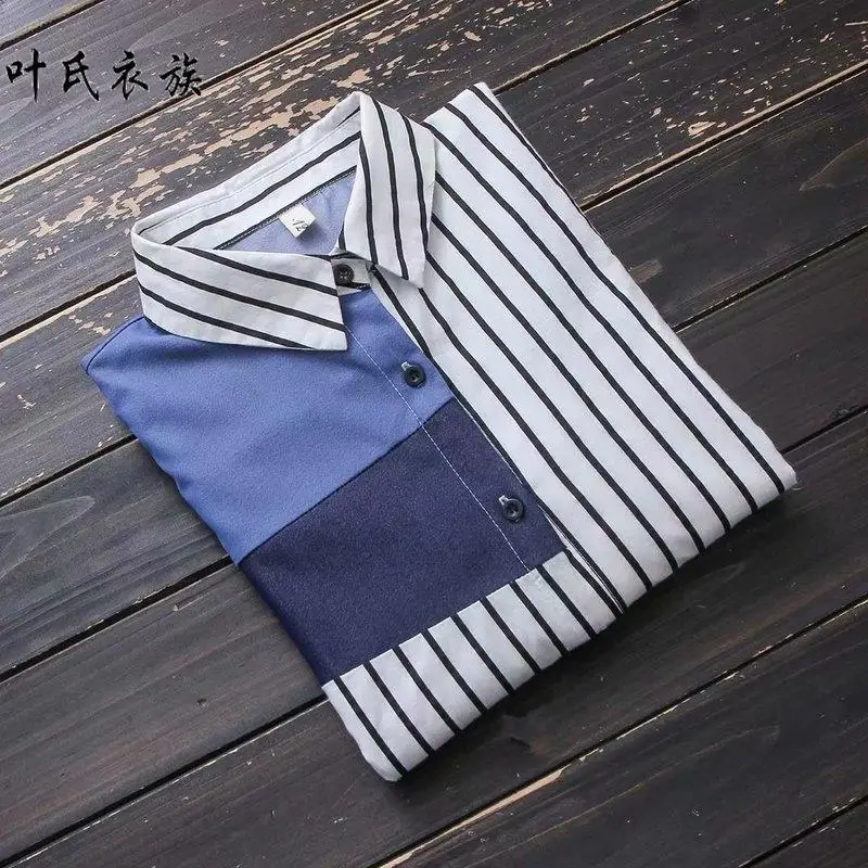 Women Long Shirts Blouse Vintage Stripe Cotton Shirts Female Clothes Pullovers Sweatshirts Oversized Long Sleeve Ladies Tops
