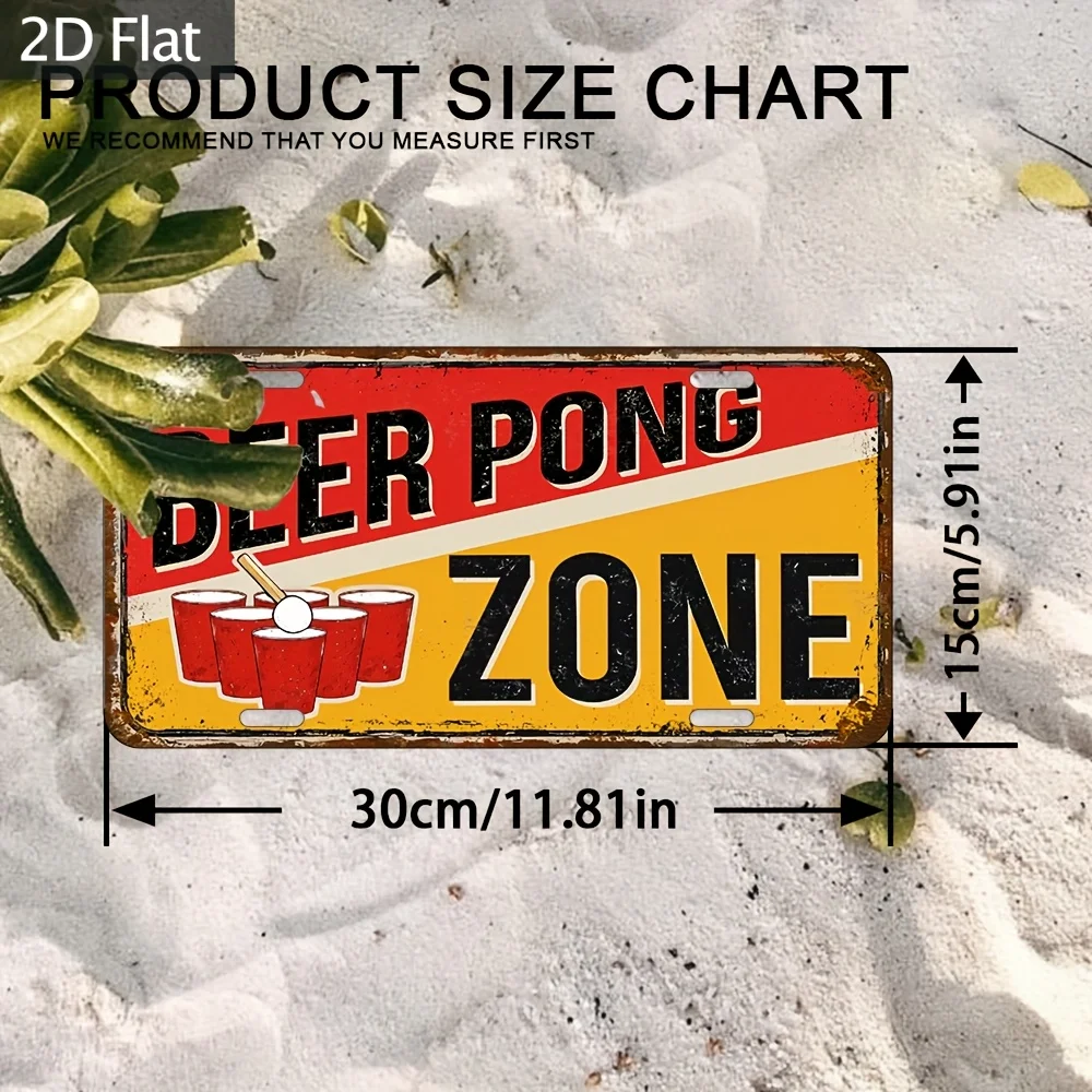 2D Flat -Vintage Aluminum Wall Sign, 1pc - Retro Industrial Sign for Beer Pong Area Measuring 12X6 Inches (30X15Cm) with Red