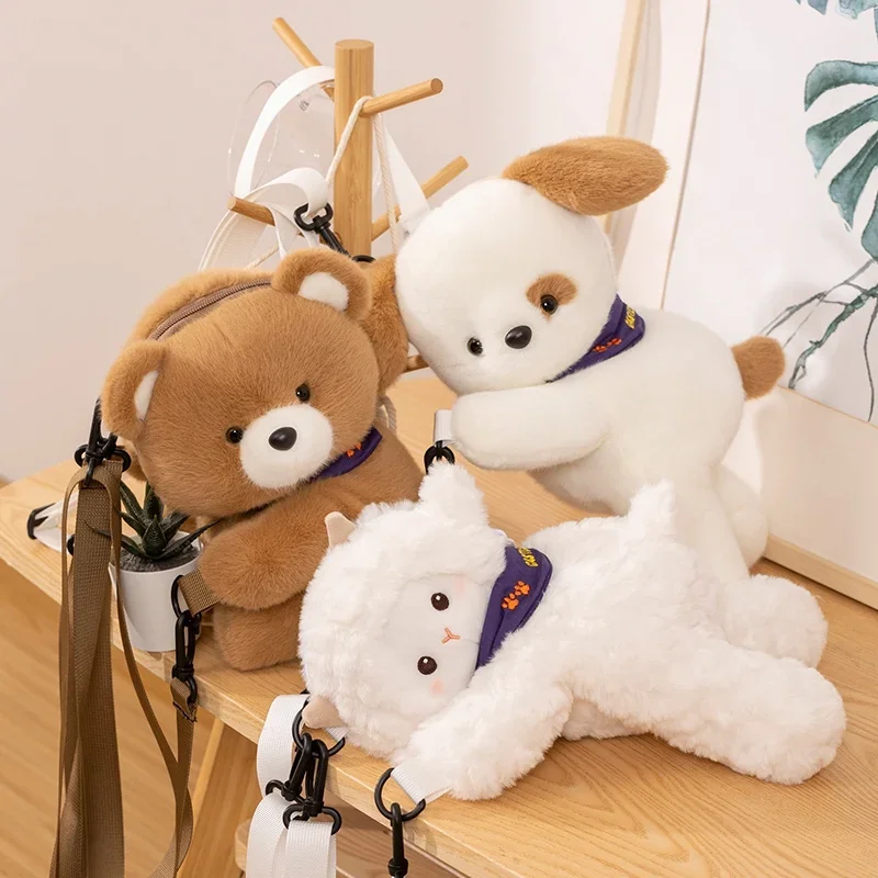 Cartoon Animal Plush Backpack Cute Sheep Bear Dog Plush Toy Soft Stuffed Animal Shoulder Bag for Kids Girls Birthday Gifts