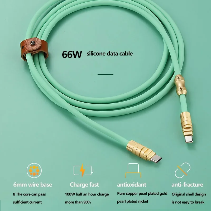 

6A 66W Fast Charging Dual Head MaleTo Male Type-C Android Silicone Data Cable Suitable for Mobile Phone Tablet Phone Charging