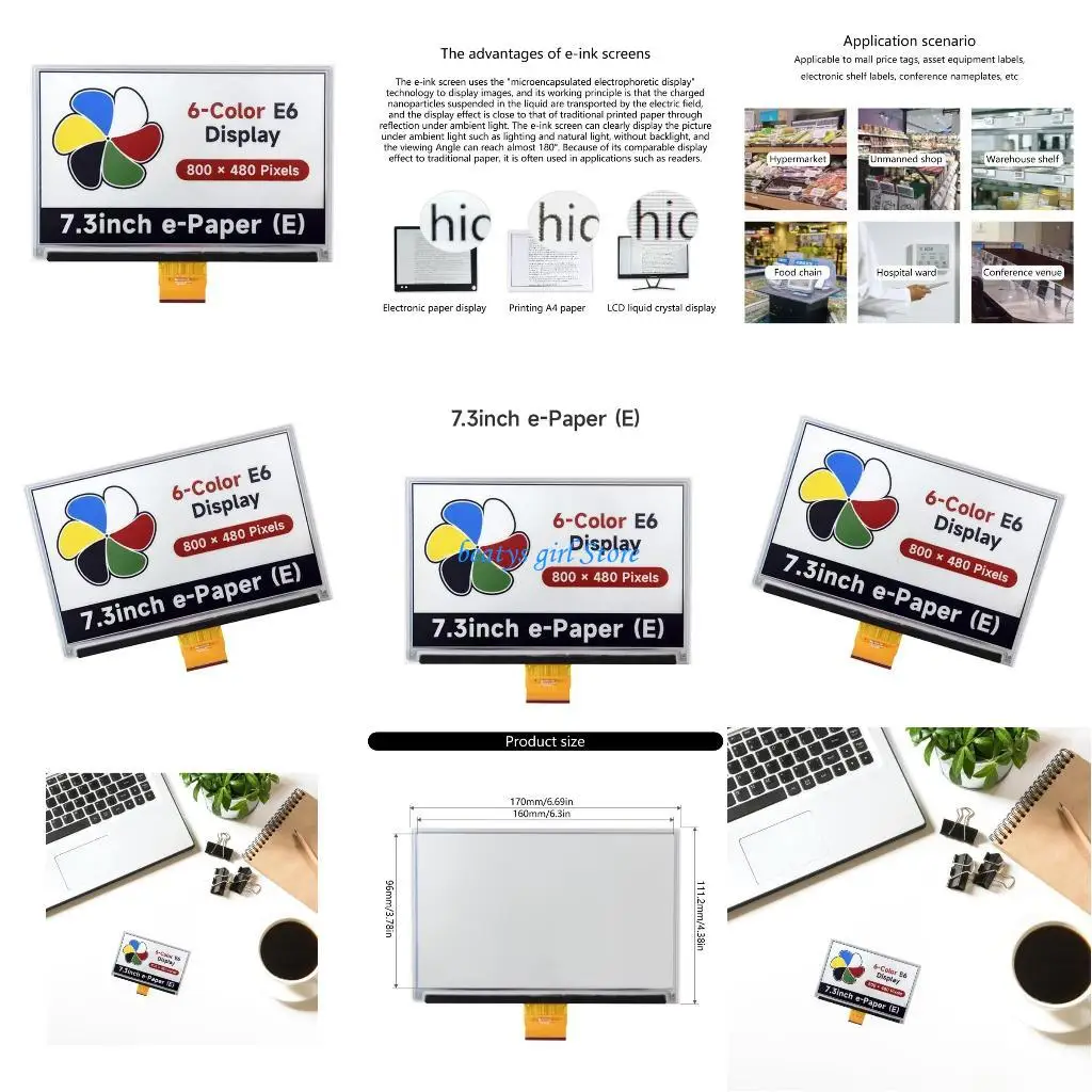 

C7AB 7.3inch Electronic Paper Display,Easy to Read Screen Energy Efficient 800x480