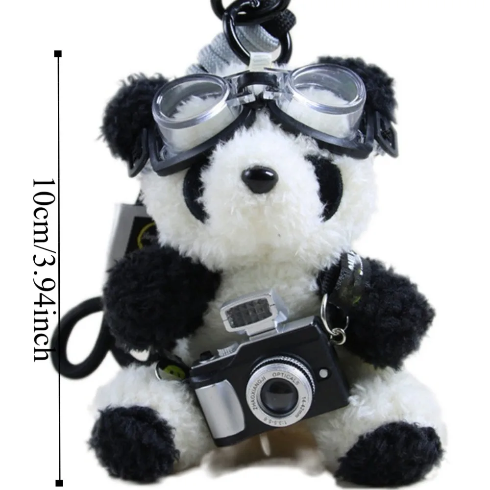 Lovely With Glasses Pilot Bear Keychain Camera Stuffed Panda Plush Doll Keychain Cute Animals Bear Doll Bag Pendant Couple