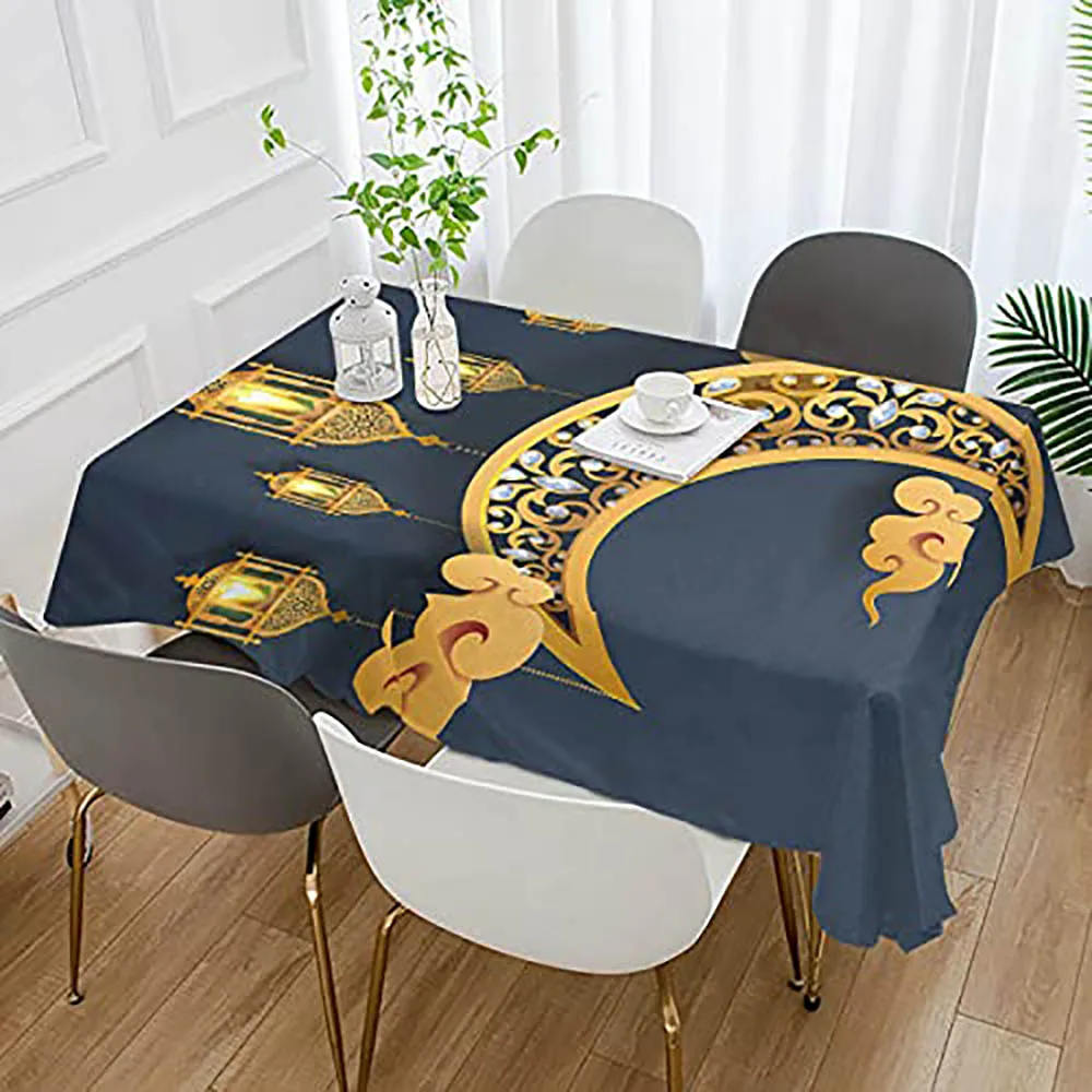 Ramadan Mubarak Tablecloth Islamic Muslim Holiday Mosque Moon Lantern Light Kitchen Dining Room Decoration