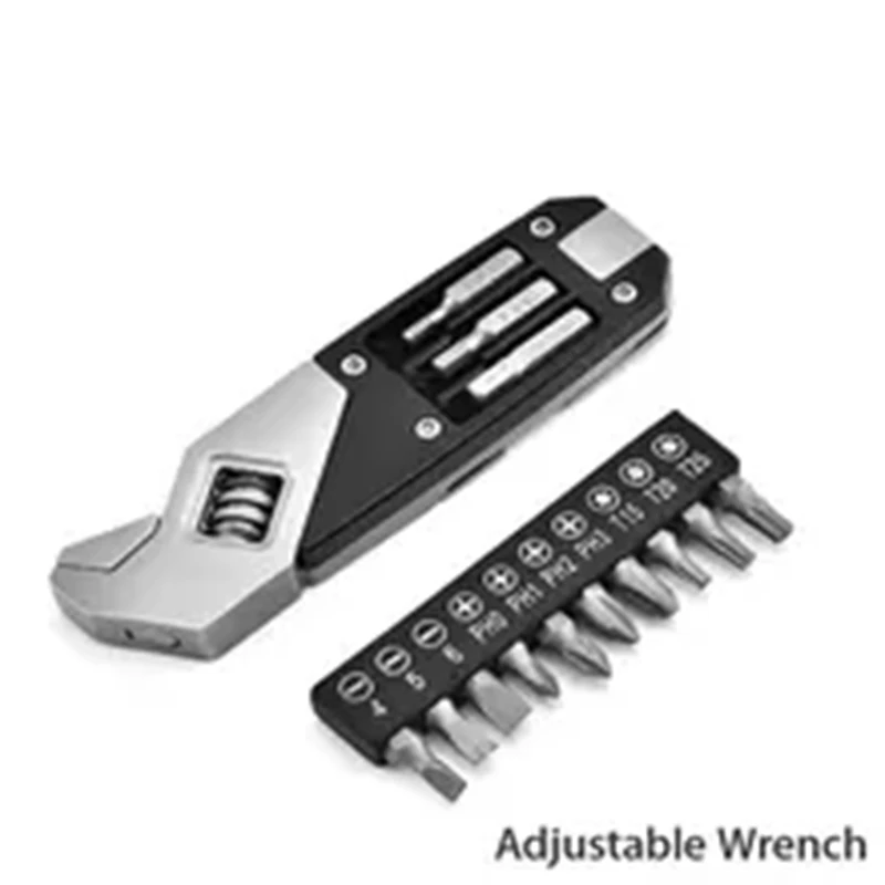 17-In-1 Stainless Steel Adjustable Wrench Foldable Pocket Multi Tool Multifunctional Spanner Screwdriver Bits Kit Durable Black