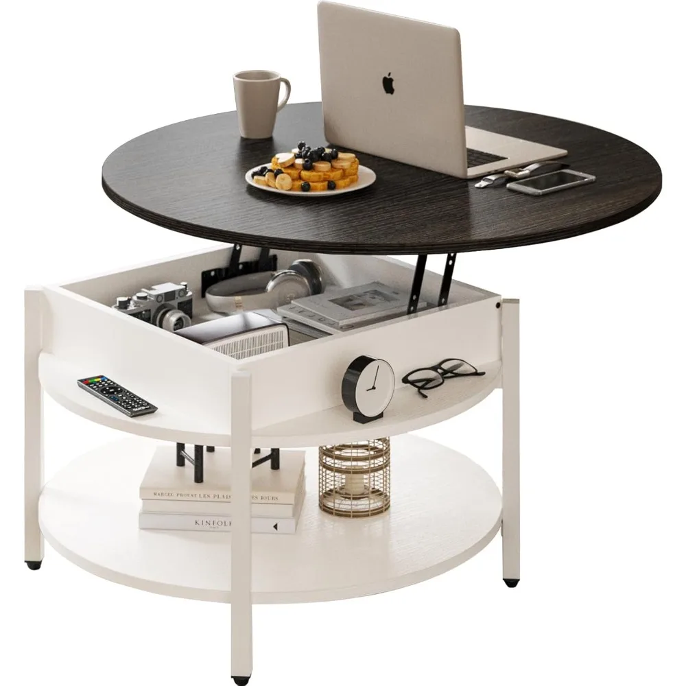 

Round Lift Top Coffee Table with Storage and Hidden Compartment, 26.77'' Farmhouse Coffee Table for Living Room Reception