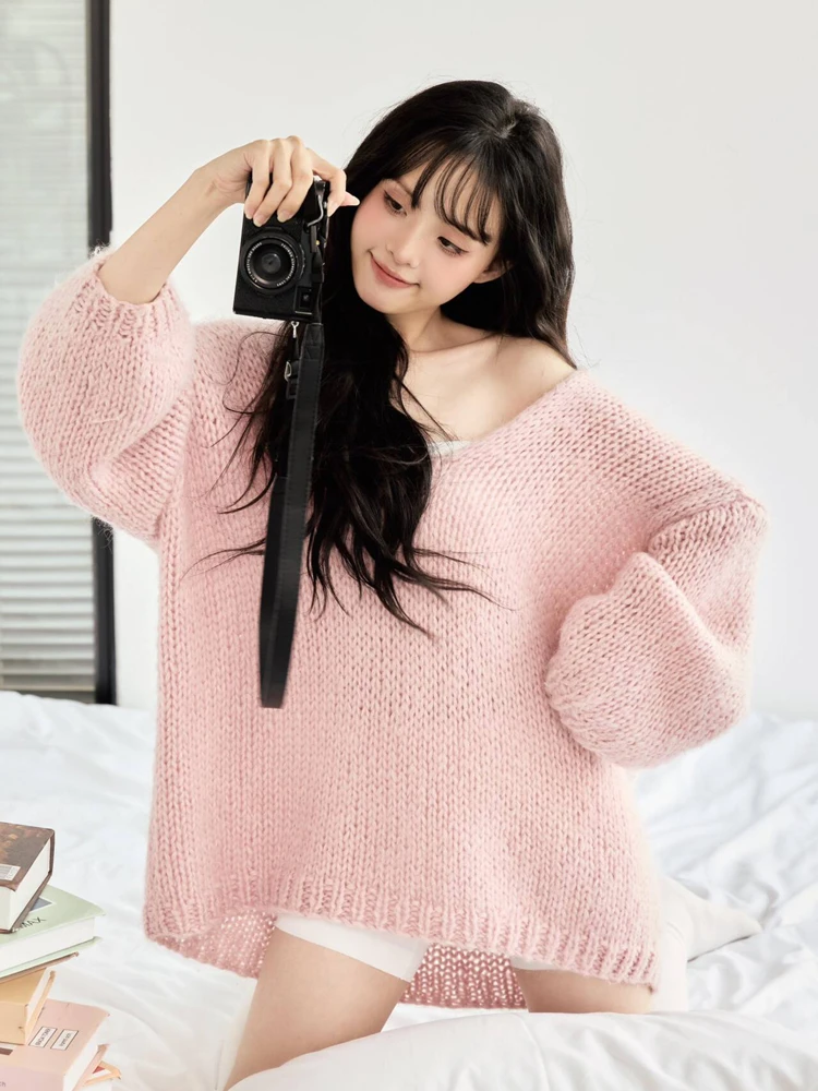 Nueva Colección 2026: Ropa de Punto Estilo Lazy Girl para Fotografía en Casa, Look Artístico de Revista, Atuendo de Modelo Femenina, Ropa Tradicional para Actuaciones Escénicas
