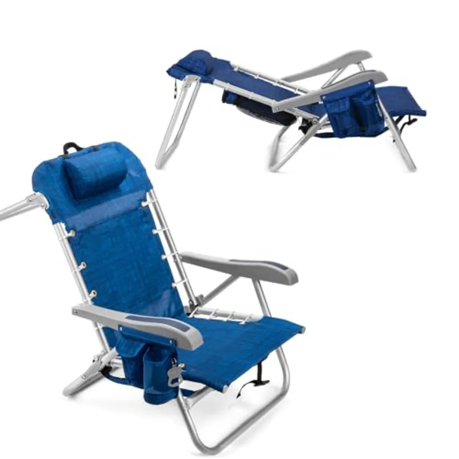 

Складное пляжное кресло с держателем для полотенец, сумкой для хранения, подстаканником, карманом для телефона, синего цвета, для использования на открытом воздухе, легкое, из алюминия.